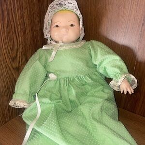 Vintage ceramic Baby Doll with Lace Bonnet and dress